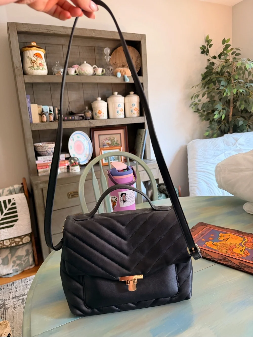 Target Black Quilted Satchel with Gold-Tone Lock